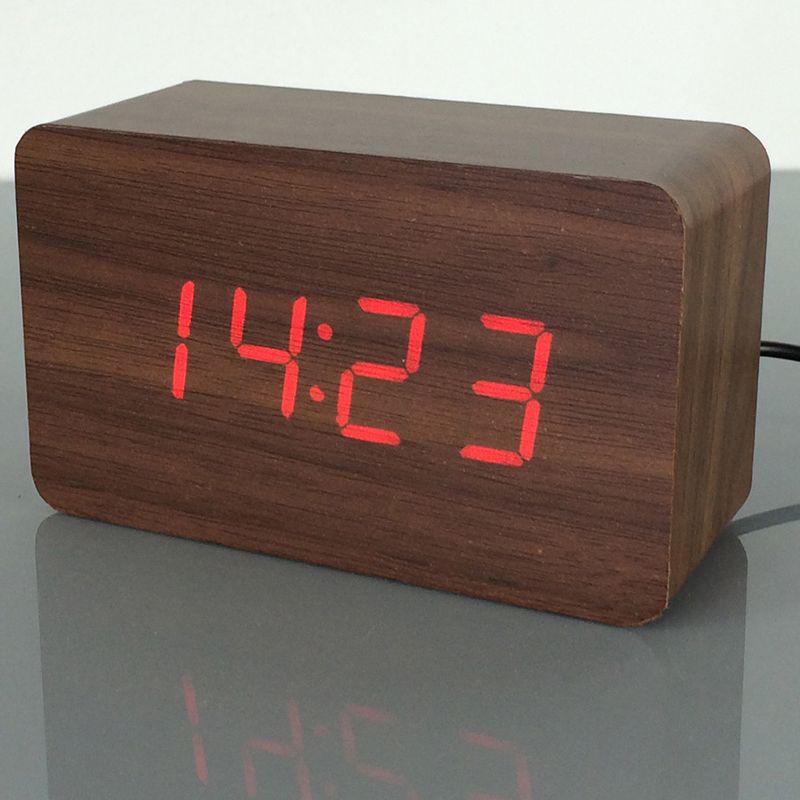 Wooden Digital Alarm Clock Modern Decorative Electronic Led Desk