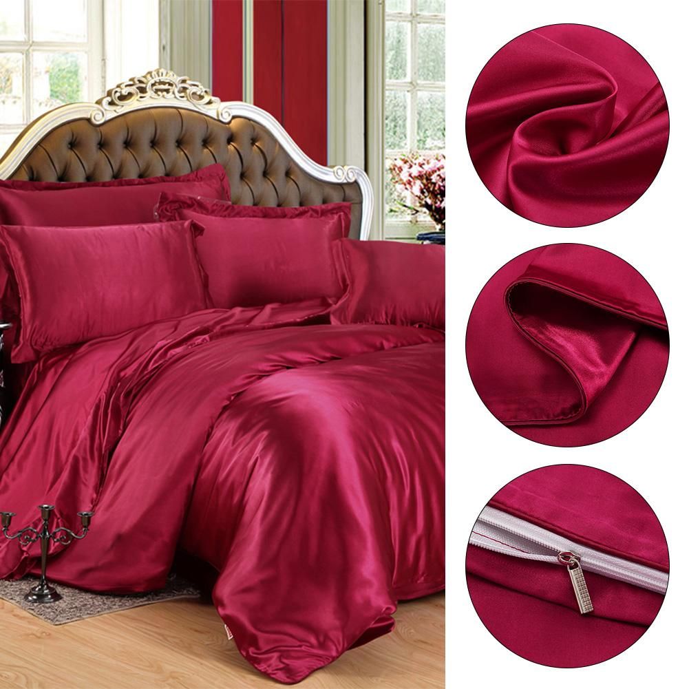 Hot Sale Satin Silk Solid Color Duvet Cover Bed Sheet Pillow Cases