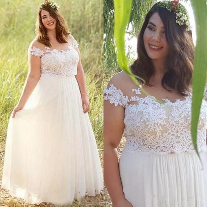 Discount Plus Size Country Wedding Dresses 2019 Romantic Lace Sheer