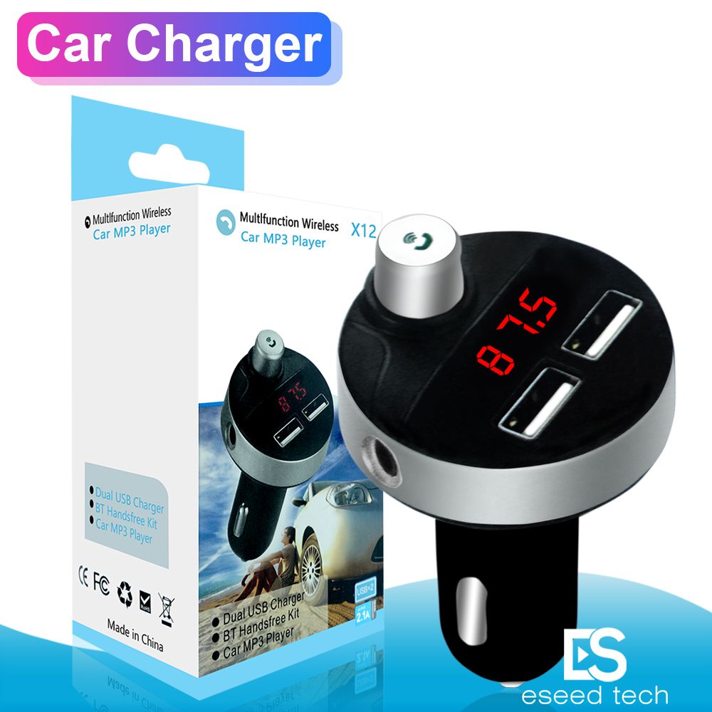 2019 X12 Dual USB Port Wireless Bluetooth Portable 2.1A Travel Car Kit