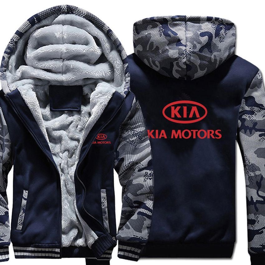 2021 KIA Motors Hoodies Winter Camouflage Sleeve Jacket Men Fleece KIA