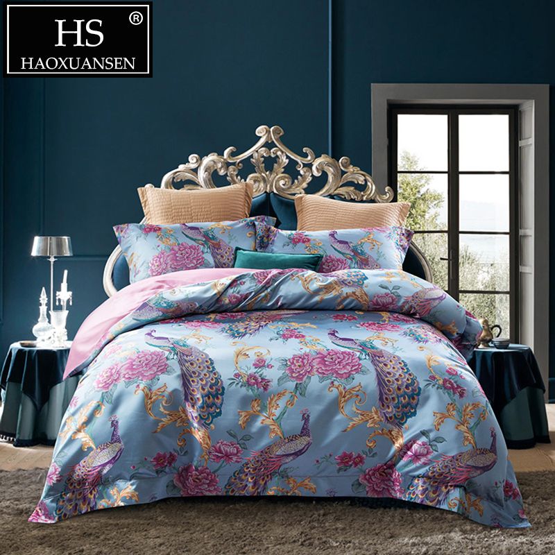 Luxury Peafowls Rose Pattern Jacquard Bedding Sets Egyptian Cotton Luxury Peafowls Rose Pattern Jacquard Bedding Sets Egyptian Cotton Satin Quilt Cover Bed Sheets Set Queen King Size Linen White Duvet Covers