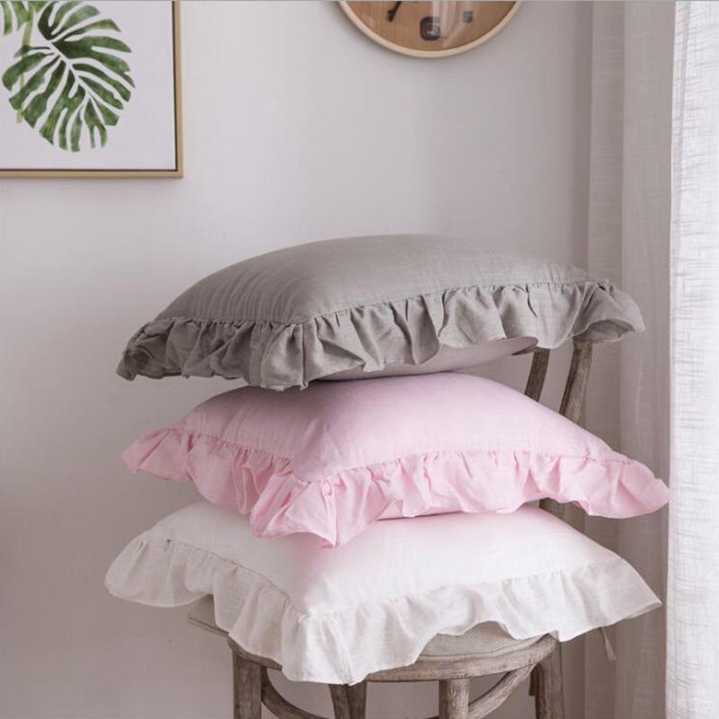 Cheap Cotton Fabric Decorative Ruffle Cushion Cover White Frill Sofa