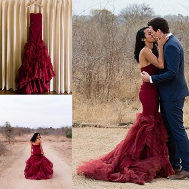 burgundy mermaid wedding dress