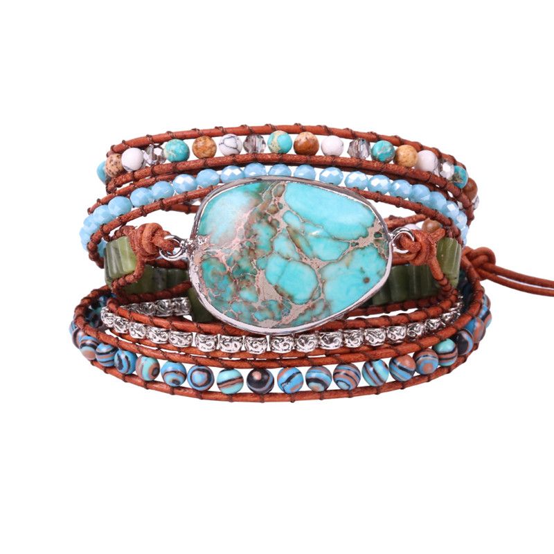 Pulsera De Cuero Unisex Océano Natural Piedra Vintage Con cuentas Brazalete Joyería Regalo