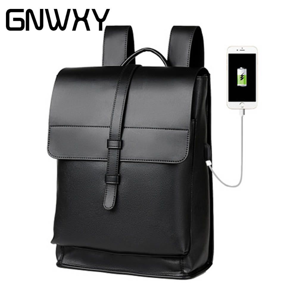 GNWXY Soft PU Leather Men Business Backpack Waterproof Schoolbags For 16 Inch Laptop Book Bag ...