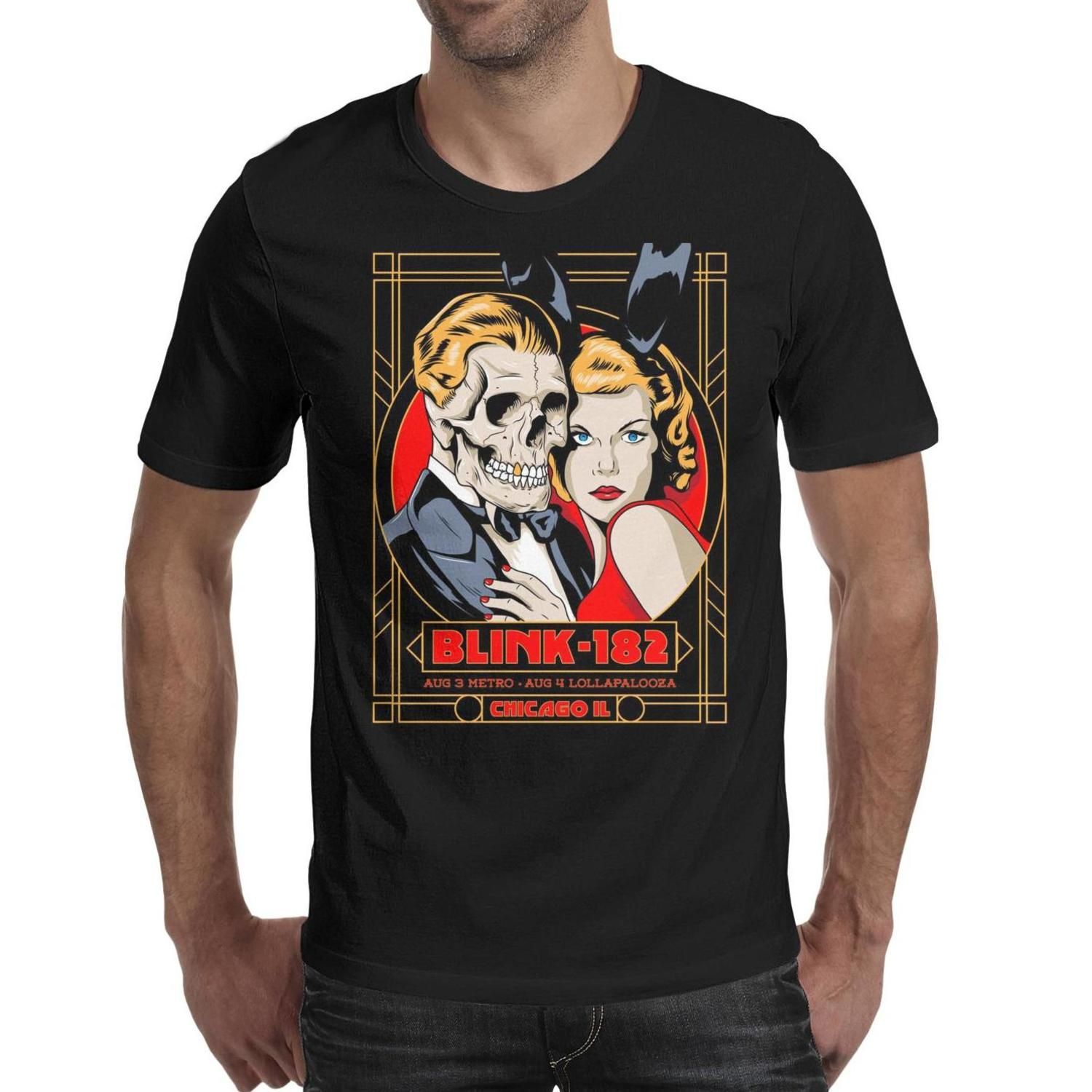 Men Design Printing Blink 182 Punk Rock California Skull Black T