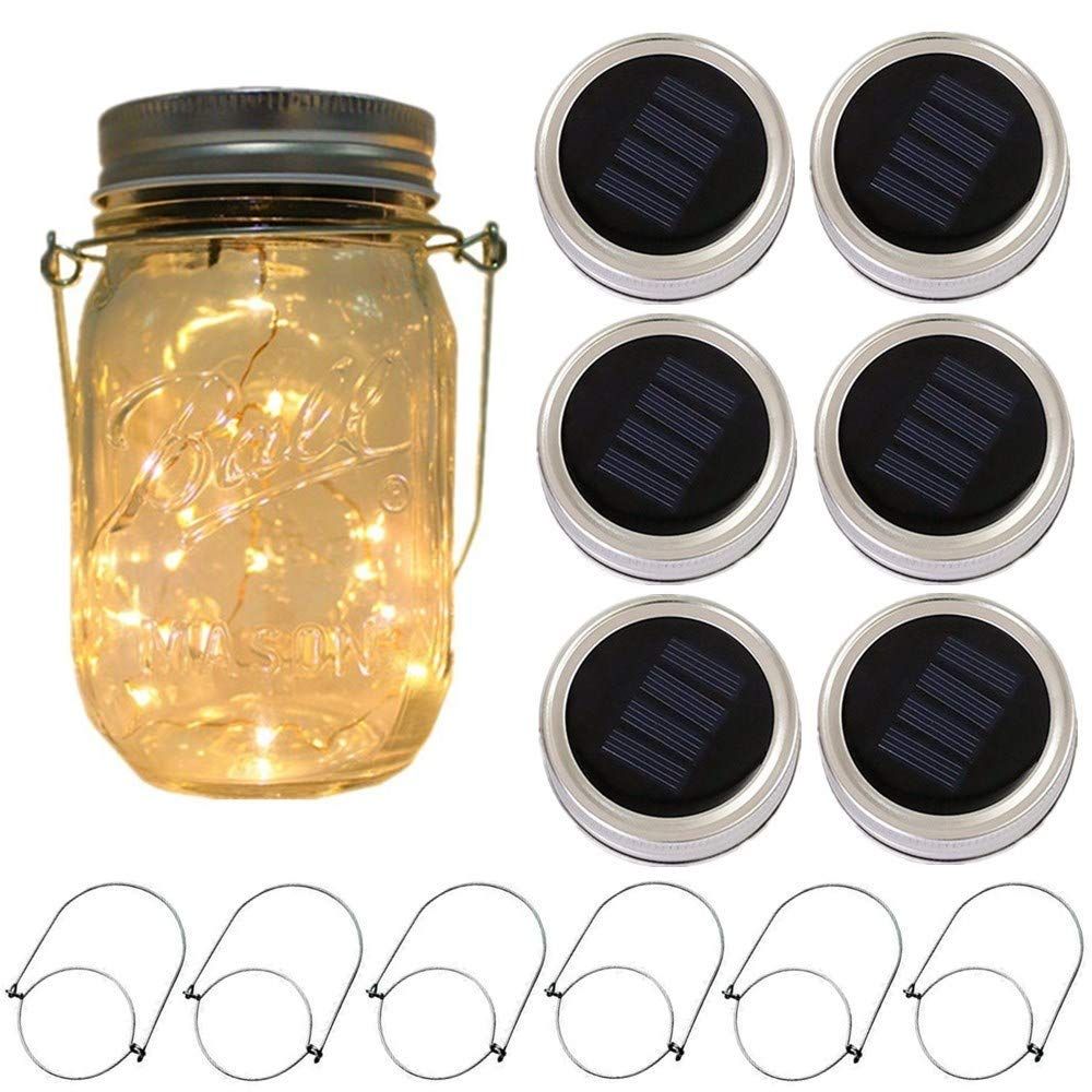 6 Pack Solar Powered Mason Jar Lights 20 Leds Glass Waterproof Fairy Hanging Lighting Outdoor String Lids For Patio Lamp Decor
