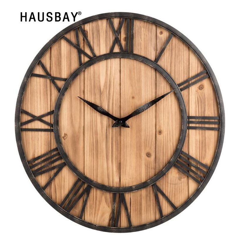 Hot Ing Round Fir Wrought Iron Wall Clock American Solid Wood Hot Ing Round Fir Wrought Iron Wall Clock American Solid Wood Home Decor Living Room Mute Decoration 05419 Outdoor Clocks