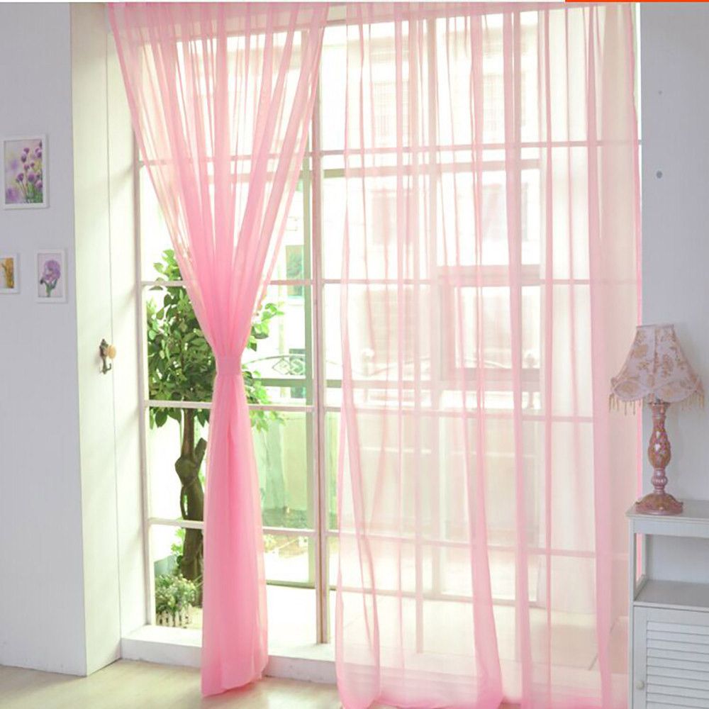 2019 Pure Color Tulle Door Window Curtain Drape Panel Sheer Scarf