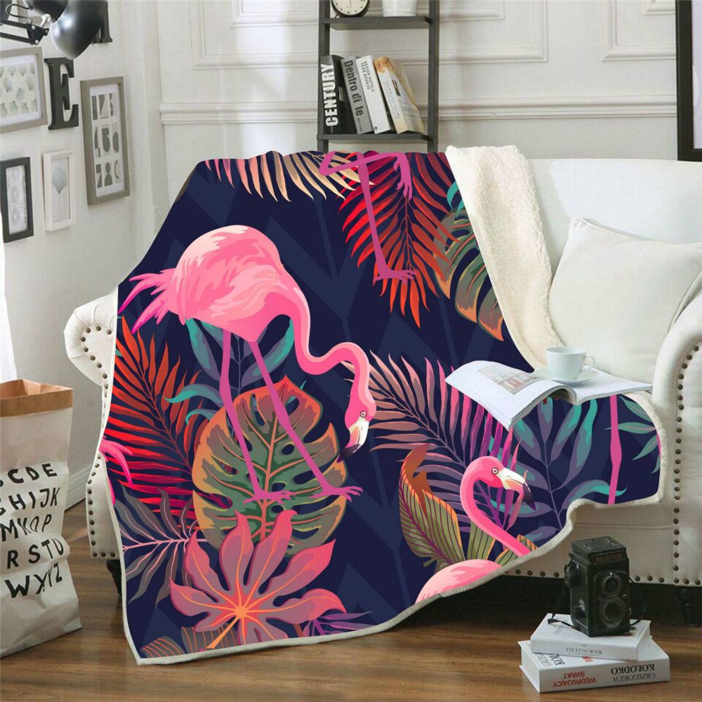Throw Blanket 3d Printed Flamingo For Sofa Bed Velvet Plush Sherpa