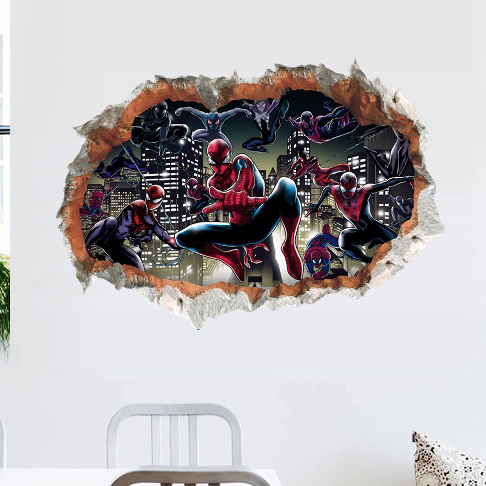 New Marvel 3d Wall Decals Vinyl Broken Spider Man Sticker Murals For Kids Room And Nursery Decoration