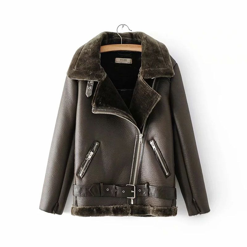 2019 Fur Hooded Thicken Winter Jackets Women Coats Leather Solid Color Motor For Female Adjustable Waist