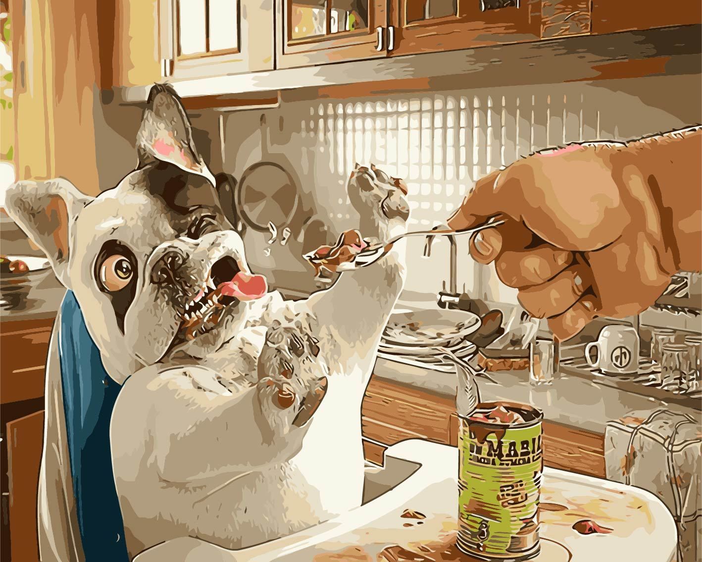 2021 Wholesale New Diy Digital Oil Painting Dog Eating Canned Food 40*