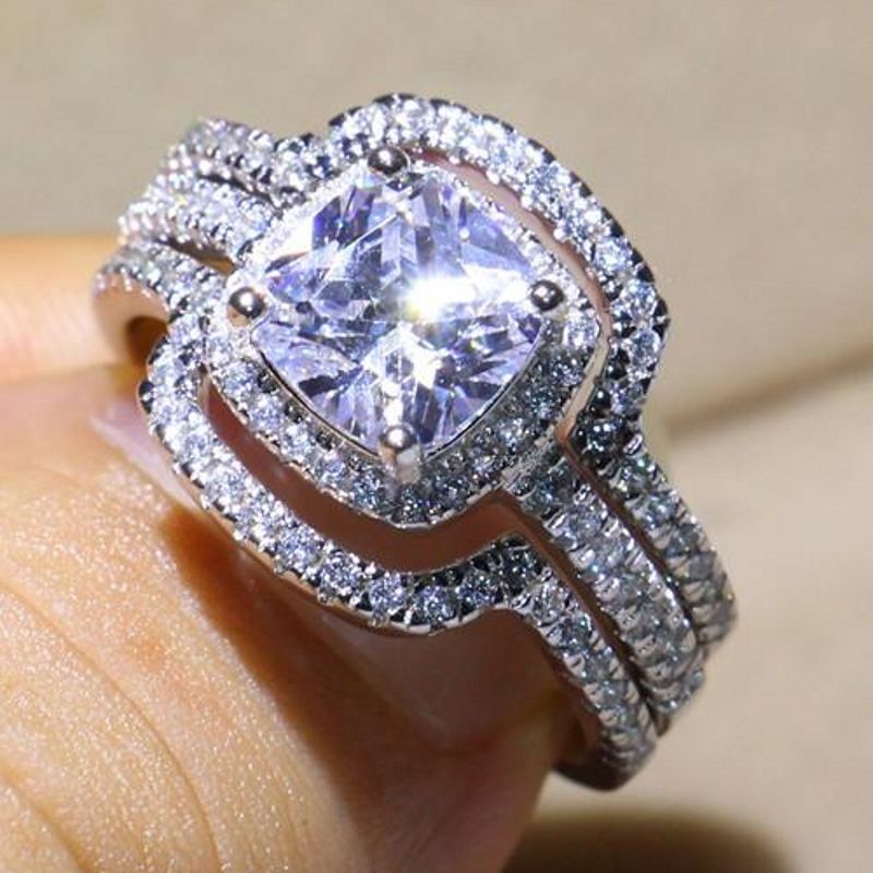 2020 3 In 1 Women Handmade Engagement Wedding Band Ring Set 4ct 5a