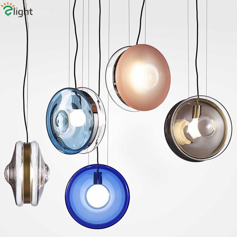 1 Light Glass Shades Led E27 Pendant Lights Dining Room Hanging Colorful Indoor Lighting Suspend Lamp Fixtures Lampara