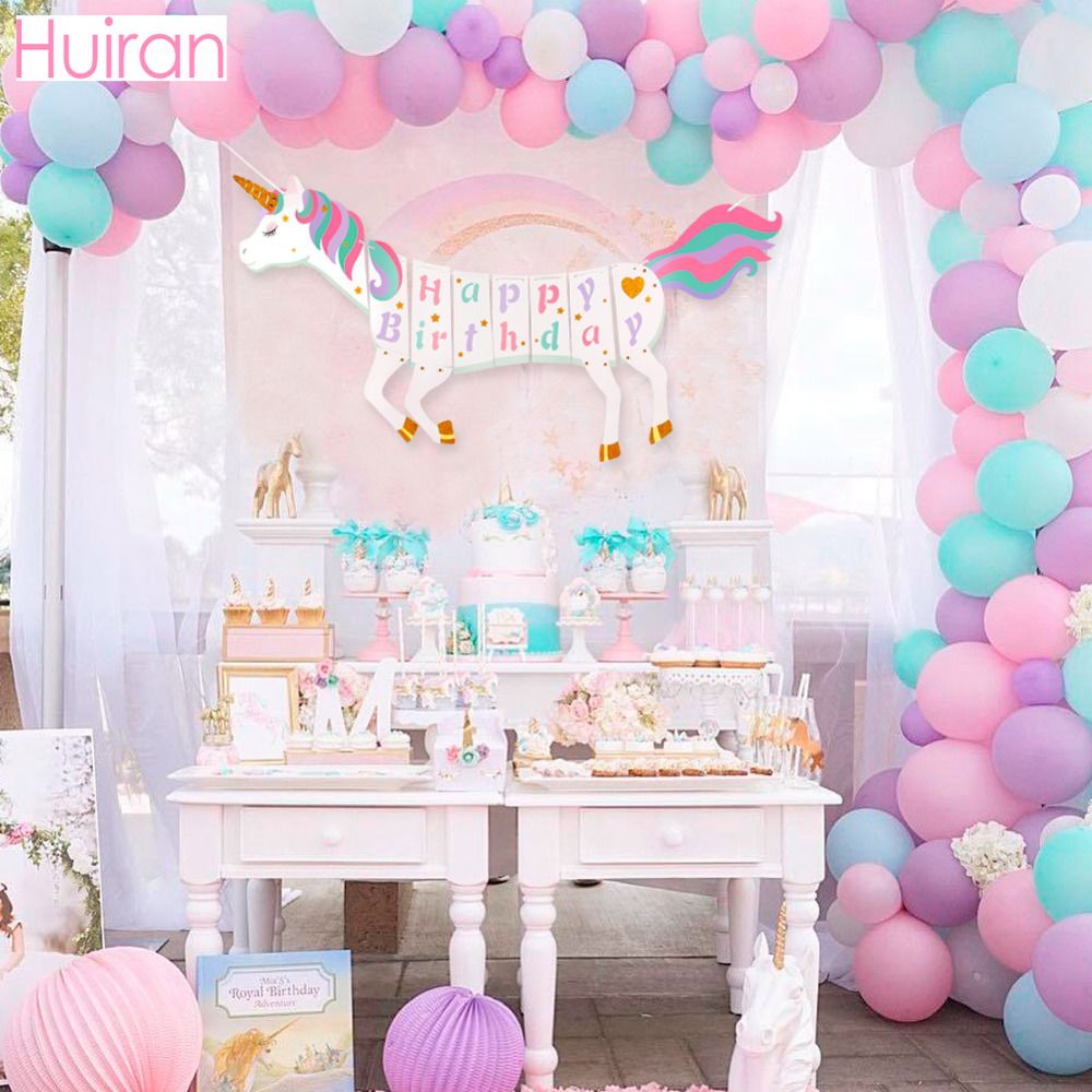 Huiran Unicorn Party Supplies Unicorn Banner Balloon Stickers