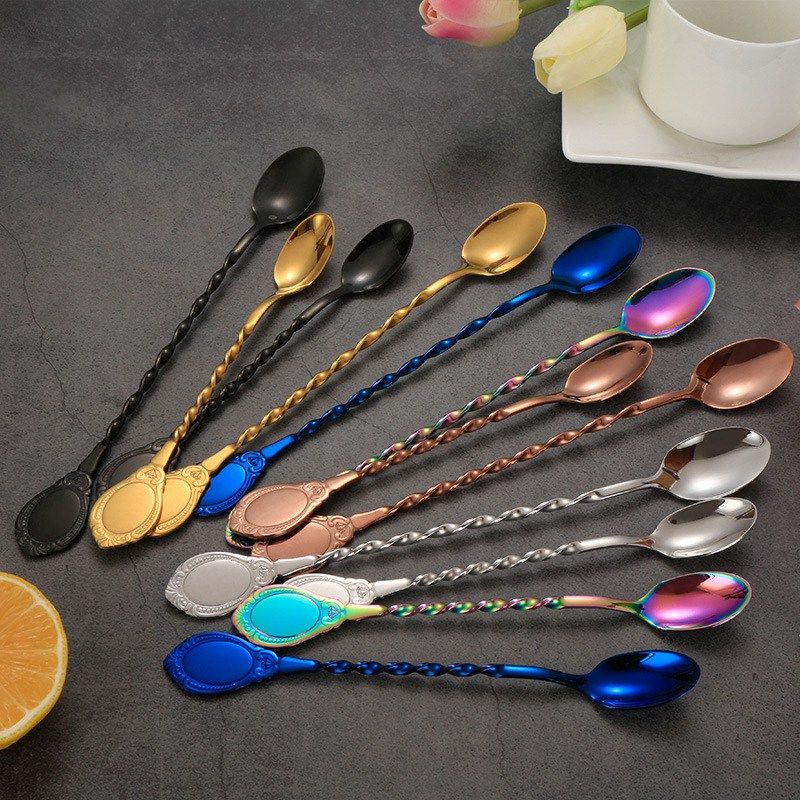 2021 Stainless Steel Spiral Stir Spoon Long Handle Retro Mixing Spoons