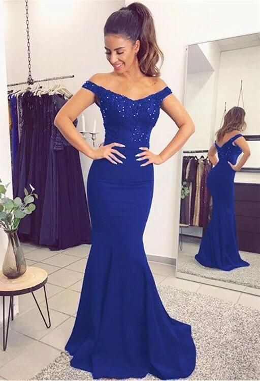 Blue Prom Dress with Straps