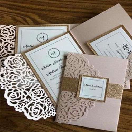 Navy Blue Cheap Laser Cut Pocket Wedding Invitation Suites