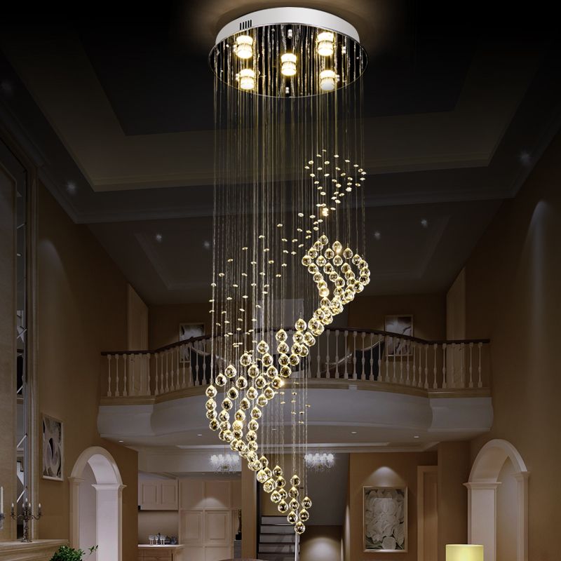 2019 Modern Luxury Crystal Spiral Chandelier LED Crystal Long Staircase