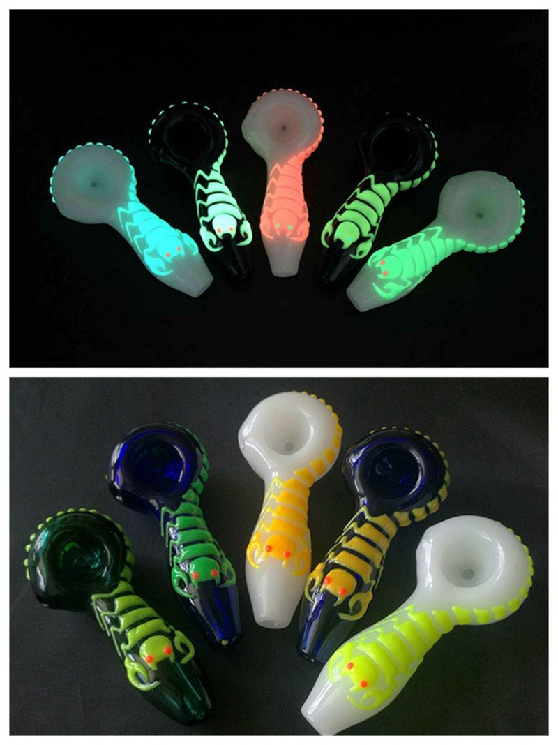 2020 Glow In The Dark Spoon Pipes 4 Inch Animal Glass Pipes Tobacco