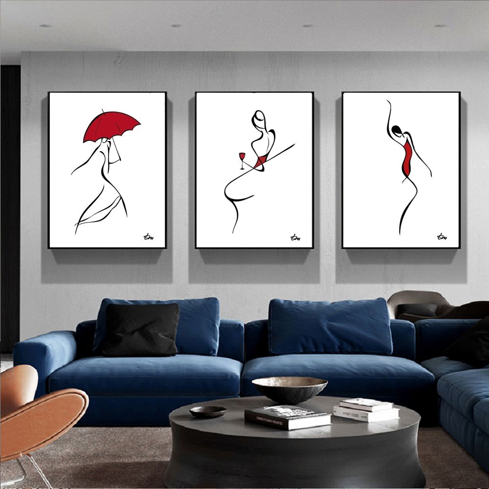 2020 Modern Abstract Minimalist Art Print Black White Red ...