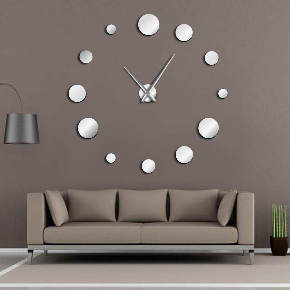 1piece Diy Round Mirror Large Wall Clock Simple Modern Design Frameless Giant Home Decor Creative Watch