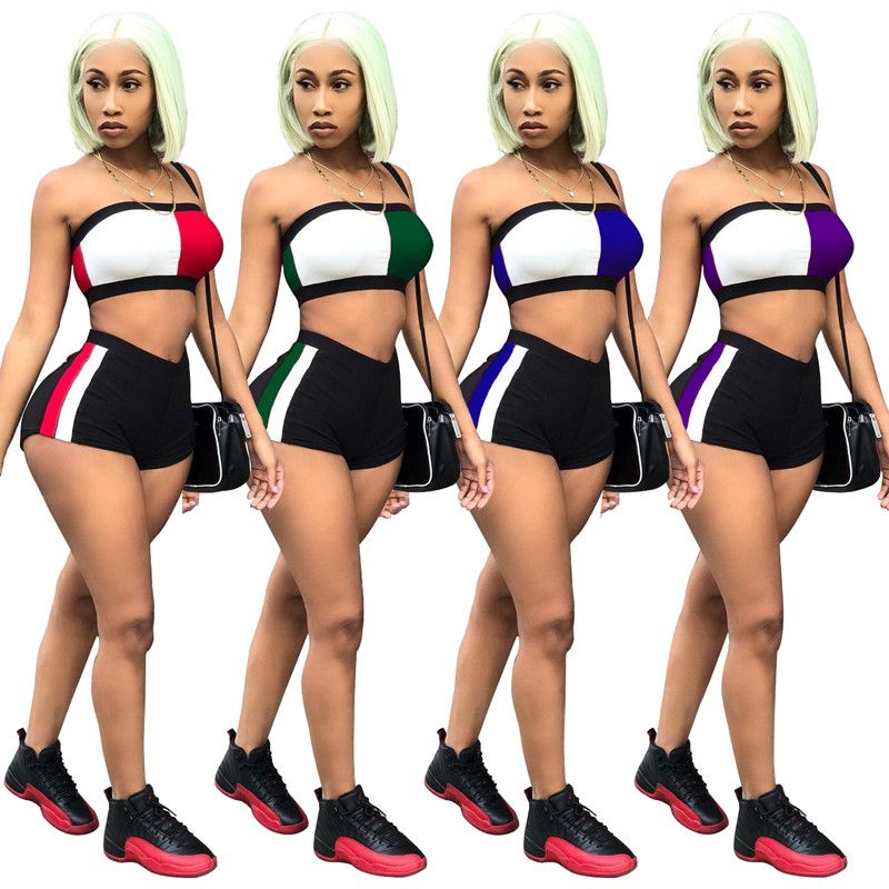 Acheter Deux Panneaux Tenues Wrap Pièces Femmes Pantalon Tops Shorts Club Soutien Crop Poitrine Short Gorge Shorts Sportswear Nigth Survêtement Ensemble 8mNOv0wn