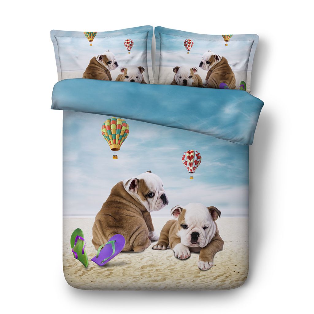 Cat Duvet Cover Twin Girls English Bulldog Bedding Set Hot Air