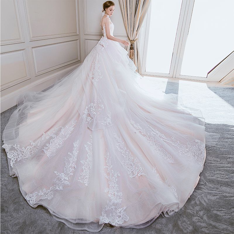 compre vestido de novia 2018 novias de lujo cola larga boda princesa