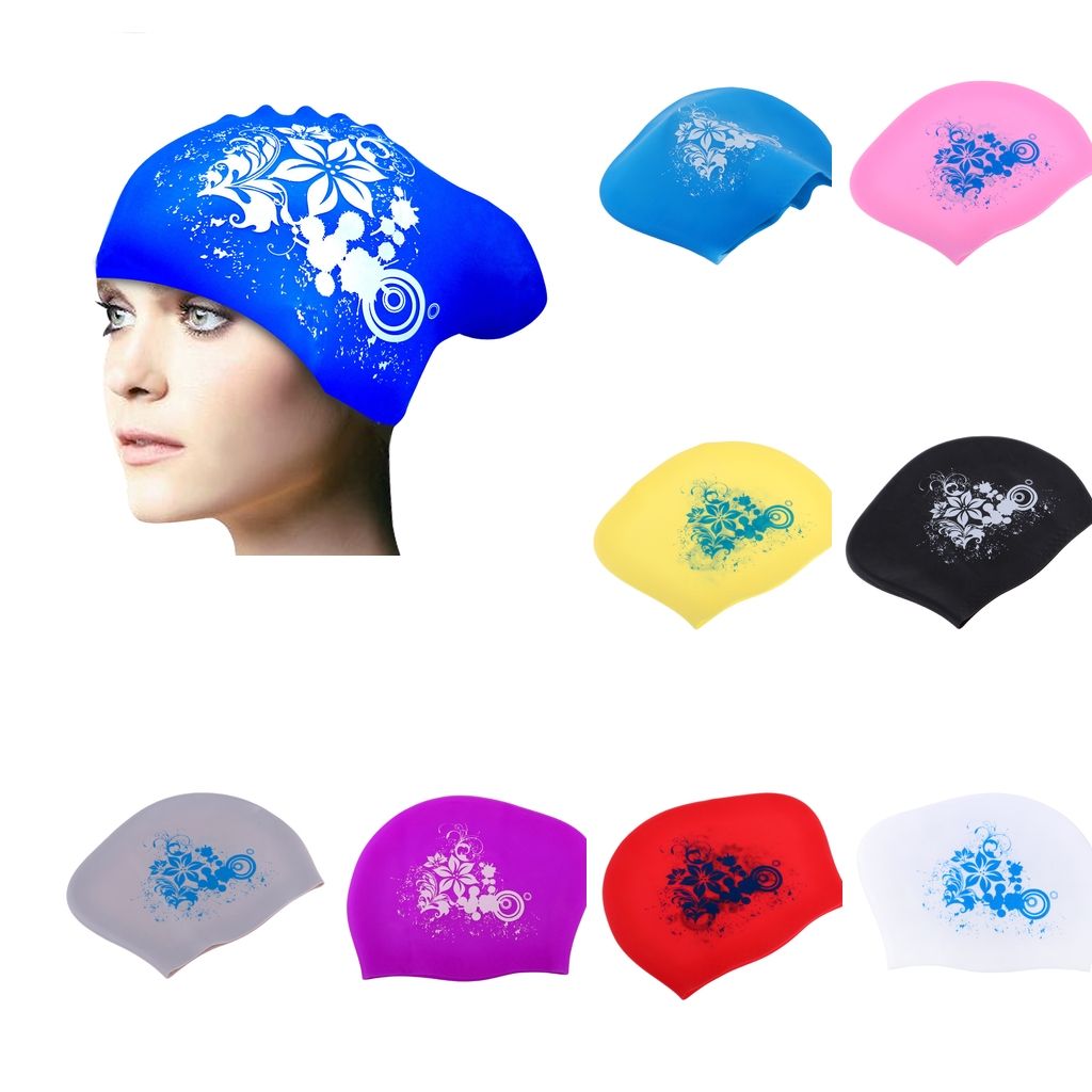 2019 Women Elastic Silicone Swim Cap Long Hair Protect Swimming