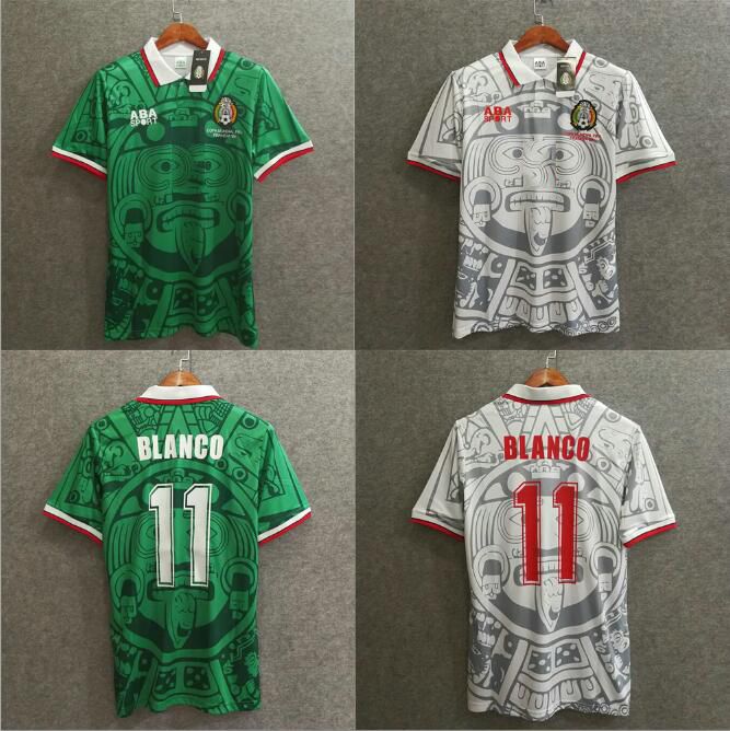 2021 Retro Soccer Jerseys 1998 Mexico BLANCO Hernandez Blanco Campos
