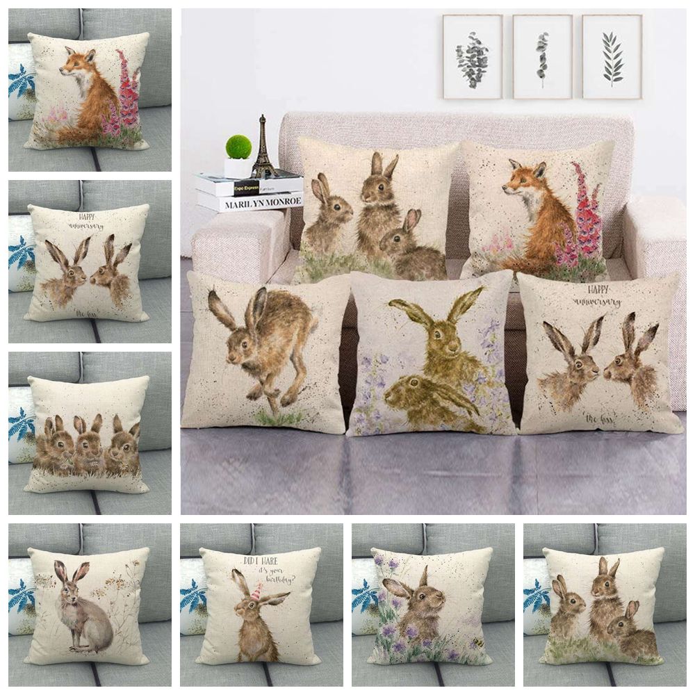 Animal Print Cushion Covers Fox Hedgehog Bee Pug Dog Rabbit