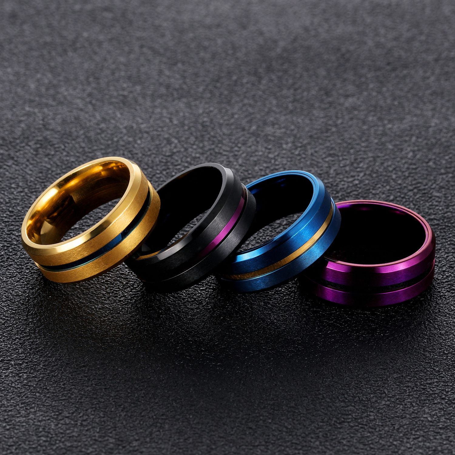 Fashion Classic Titanium Steel Groove Ring For Men 8MM Width Black