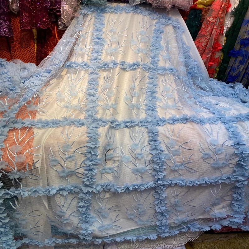 2020 Nigerian 3d Flower Lace Fabric Embroidered Eibbon