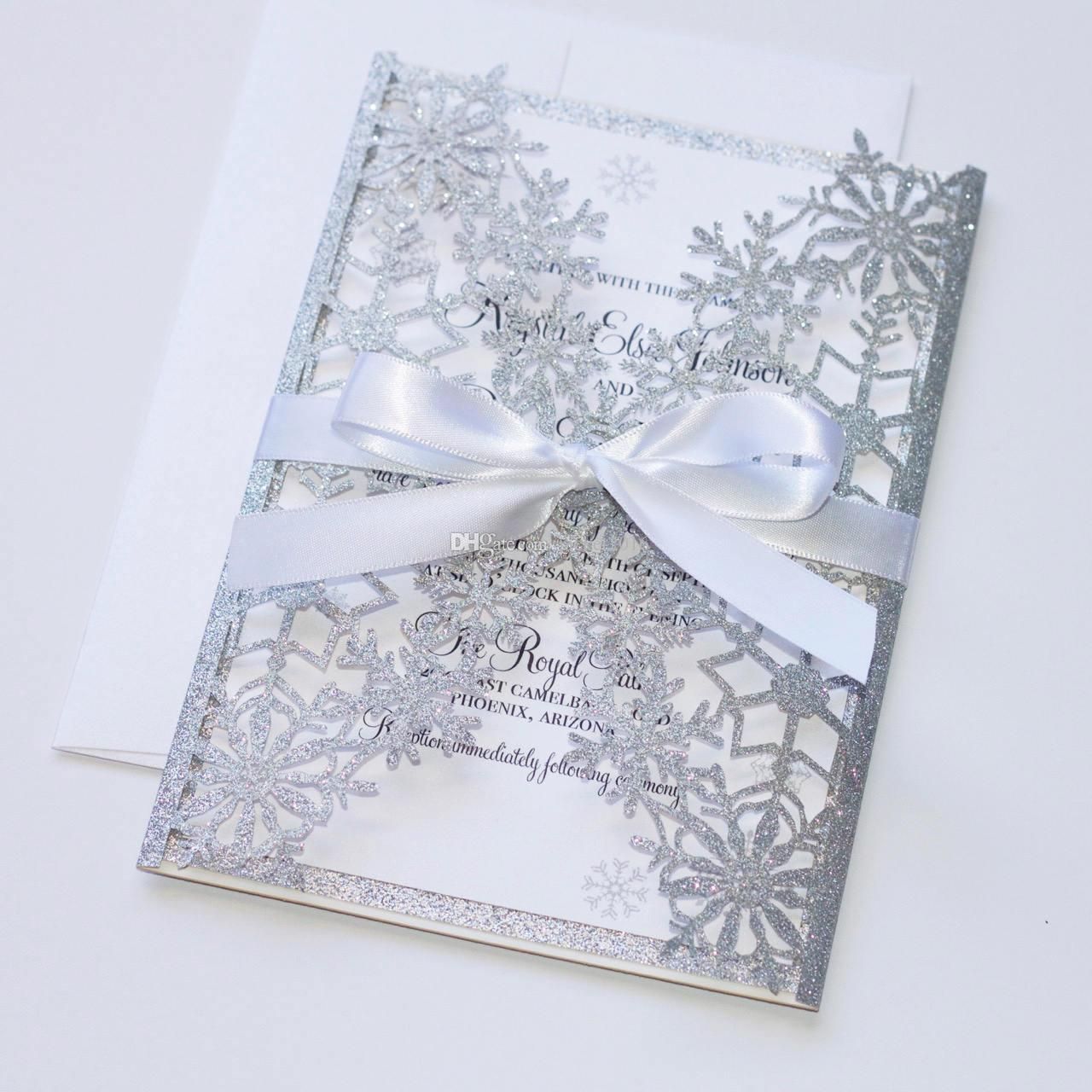 Luxury Silver Wedding Invitation Snowflake Laser Cut Invitation