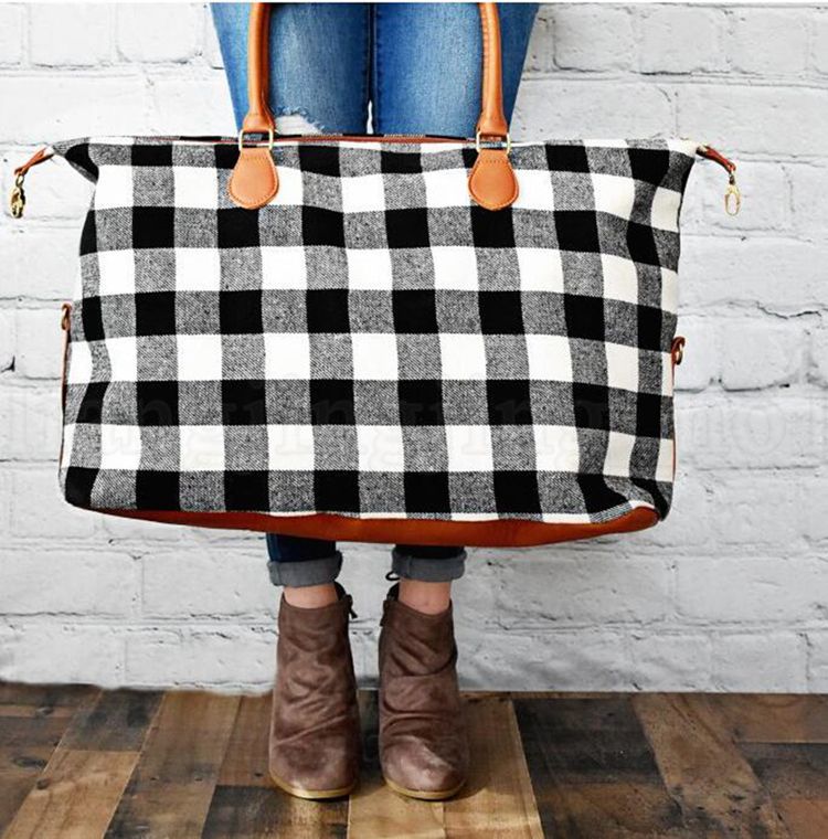 red and black plaid bag