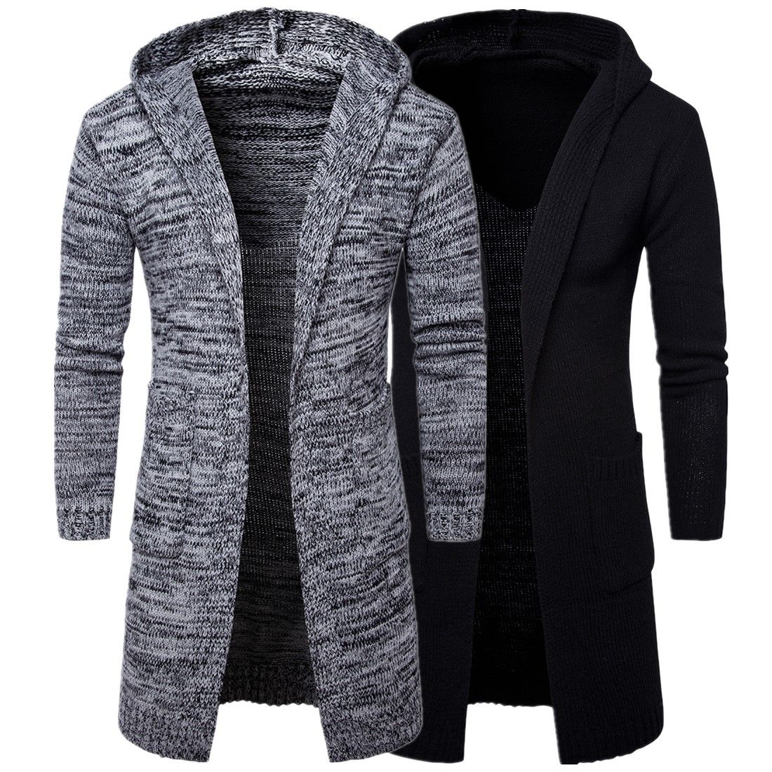 2021 Men'S Fashion Casual Hooded Padded Cardigan Sweater Coat Slim Full Zip Thick Knitted
