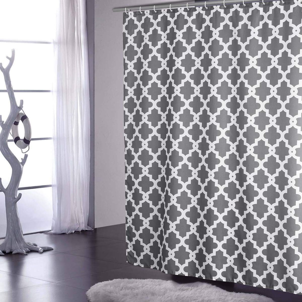 Jarl Home Geometric Shower Curtains With Grommet Modern Waterproof Grey White Washable Polyester Fabric Curtain For Bathroom Hotel Farmhouse
