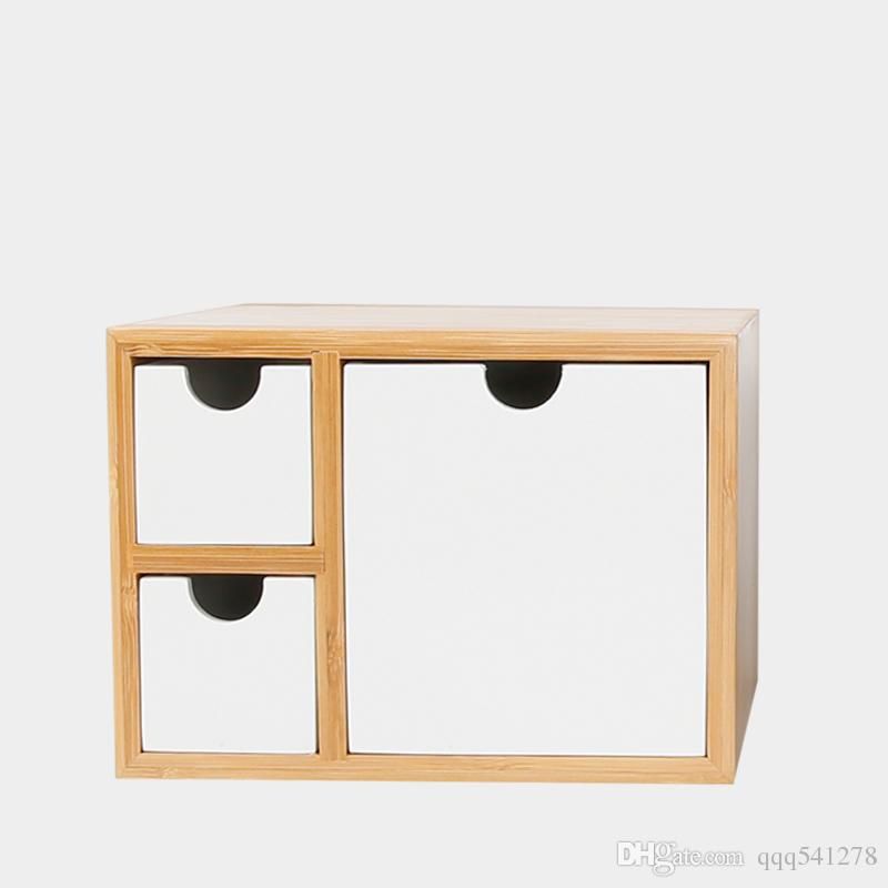 Creative Bamboo Office Desk Organizer With Drawers Modern Style Multi Use Cosmestic Sundries Storage Box Jewelry Table Decor