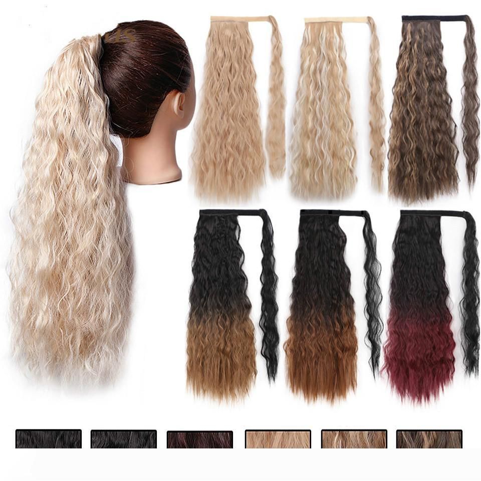 Long Curly Wavy Ponytail Synthetic Hairpiece Wrap On Clip Hair