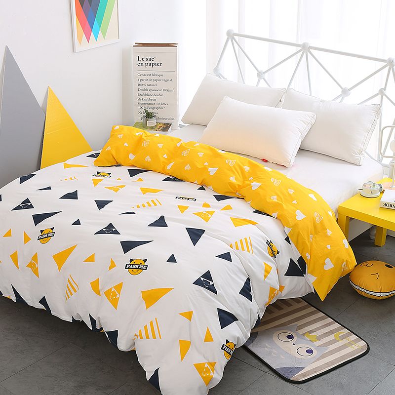 New Luxury White Yellow Duvet Cover Cartoon Kids Triangle 100 Cotton Twin Full Queen King Size Quilt Bedding