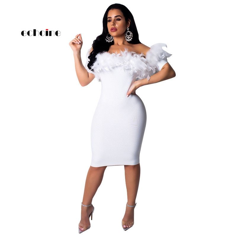 Empire Dress White Feather