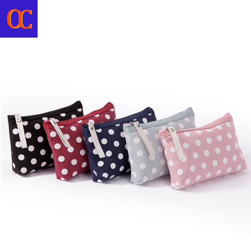 2020 Old Cobbler Fashion Small Cosmetic Bag Tool Tote Zipper Bags Girls Dot Pattern Coated ...