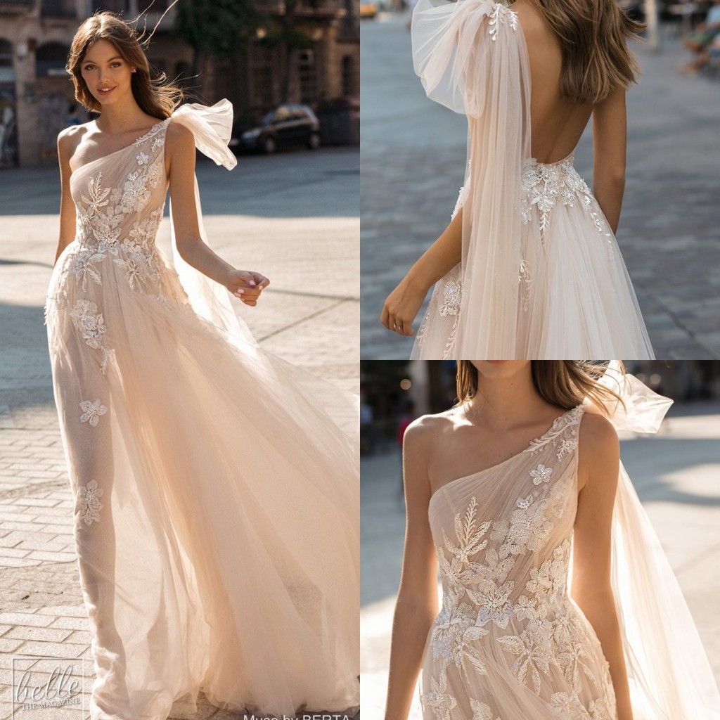 One Shoulder Wrap Wedding Dress