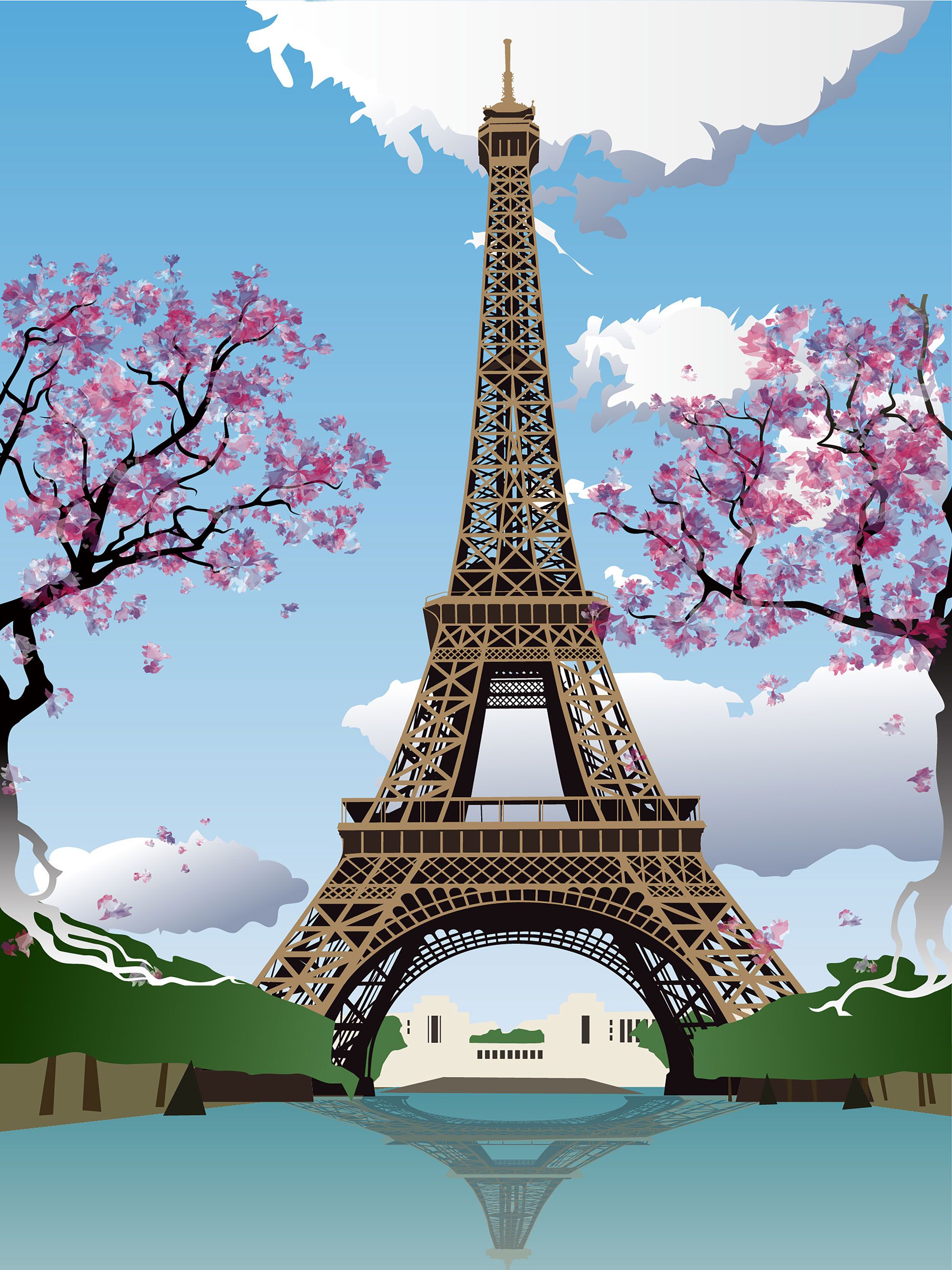 2021 Eiffel Tower Paris Flowers Trees Vinyl Photography Backdrops Blue