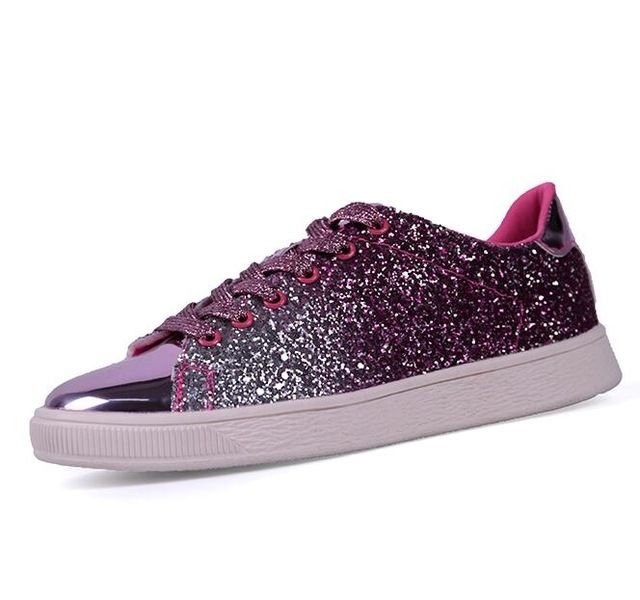 Womens Fashion Casual Rock Glitter Spakling Sneakers Womens Encrusted Lace Up Shoes White Sole Fashion Street Sneakers Shiny