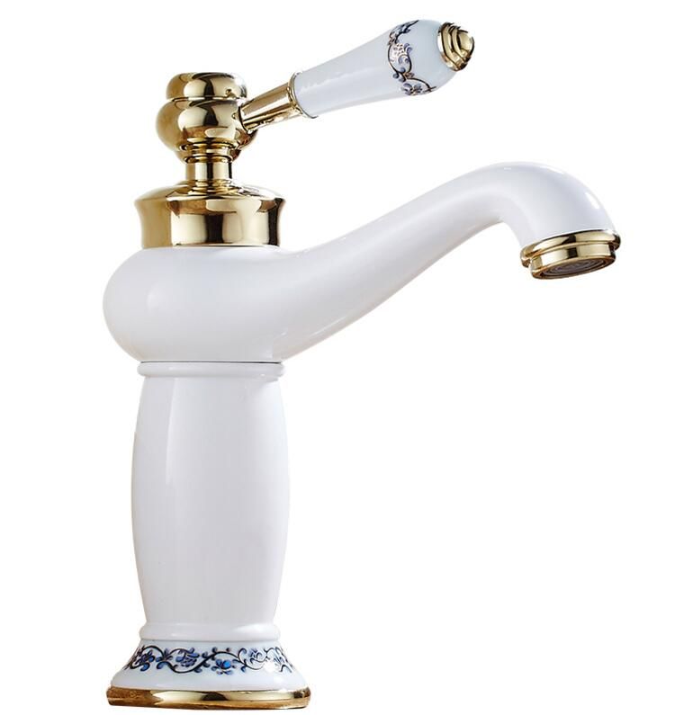 European Bathroom Faucet Basin Mixer White Porcelain Vanity Sink Mixer Water Faucet Brass Hot And Cold Retro Taps Torneira