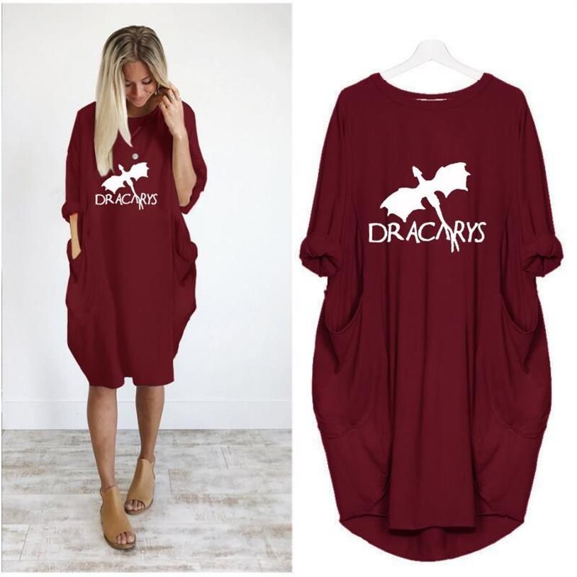 Zanzea Bolsillo Vestidos Cartas Mujer China Vestido De Dracarys Imprimir Barata Vintage Ropa Verano 4A53jqRL